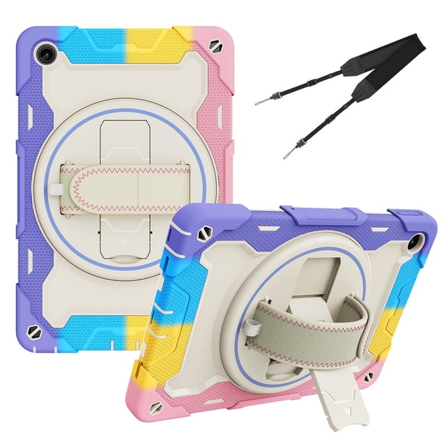 XYX 3in1 Rotating Stand Case for Lenovo Tab M10 Plus (3rd Gen) 10.6 inch 2022 with Hand/Shoulder Strap, Shockproof Rugged, Colorful Pink