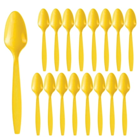 Party City Disposable Plastic Spoons, 16 Count (Yellow) - Go Brightly Heavy Duty Classic Reuseable Plastic Spoons - Premium Party Supplies Cutlery
