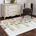 thumbnail image 5 of Colorful Flowers Area Rug 3x5 Washable Rug Non Slip Spring Floral Leaves Botanical Gray Plaid Large Area Rug Indoor Floor Carpet for Entryway Bedroom Kitchen Living Room Home Office Dining Room, 5 of 8