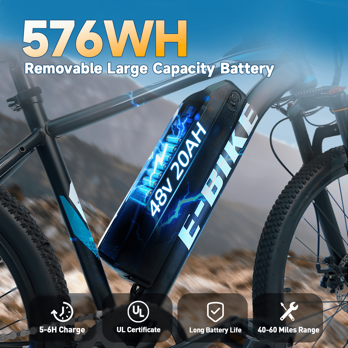 BroPath Electric Bike for Adults, Ebike, Electric Bicycle with 576WH Removable Battery,26" Mountain Ebike 25MPH,40+ Miles(MAX),750W High Motor,Multi-Shock Absorption,Commuting,UL2849