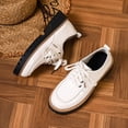 thumbnail image 6 of Womens Beige Chunky Platform Shoes Patent Faux Leather Look Lace Up Oxfords Comfortable Everyday 1.57 Inch Platform,Size 5.5, 6 of 9