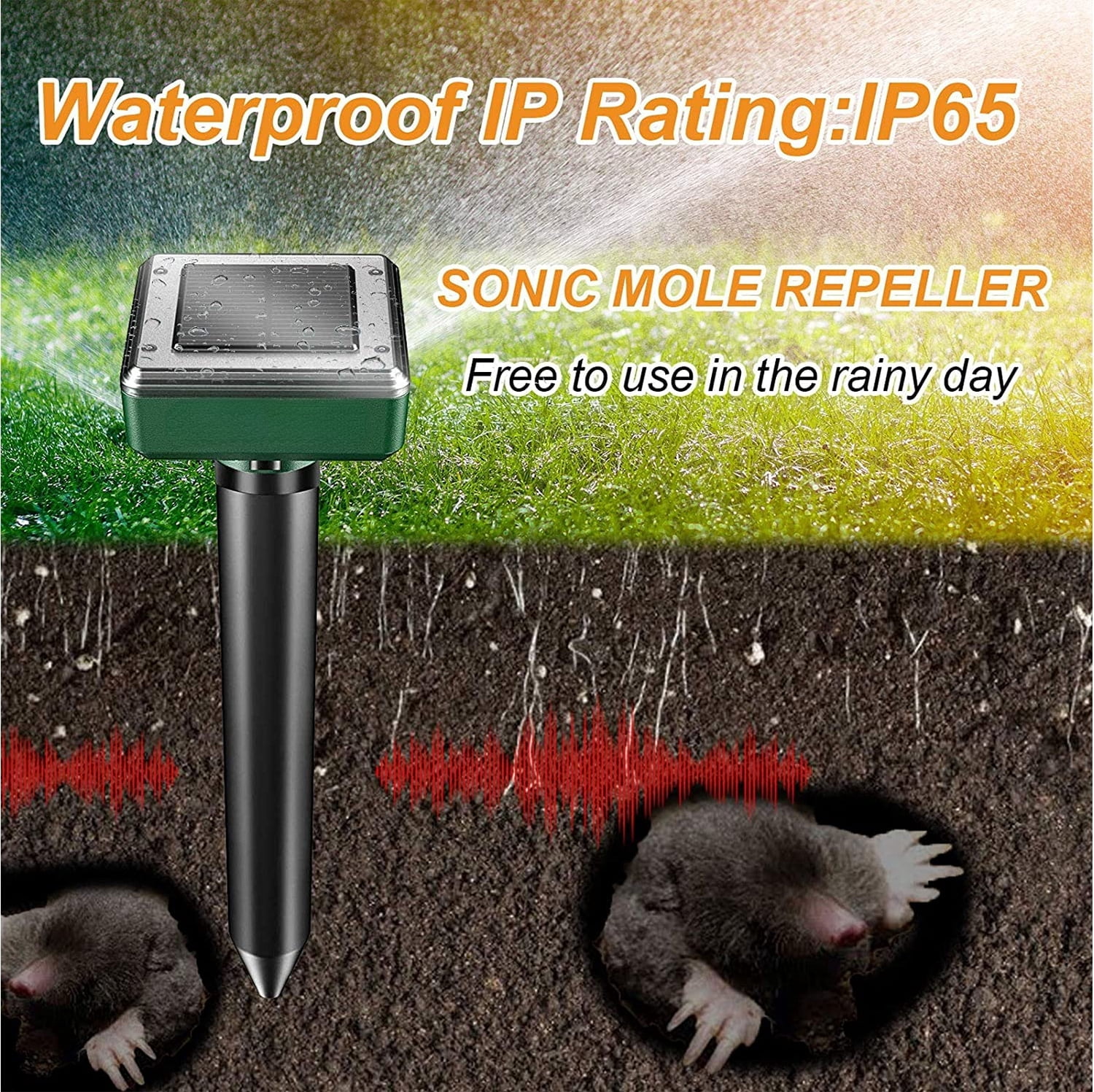 Pack of 4 Solar Mole Repellent Sonic Gopher Repellent Vole Chaser Mole Deterrent Sonic Spikes Rodent Repellent Ultrasonic Pest Control Outdoor Keep Moles Out of Yard Lawn