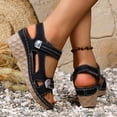 thumbnail image 4 of Wedge Sandals for Women Open Toe Platform Beach Shoes with Hook and Loop Summer Casual Slingback Heels Black Size 9, 4 of 7