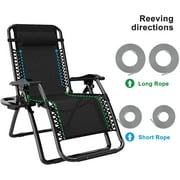 Zero Gravity Chair Replacement Fabric, Anti Gravity Lounge Chair Cloth with 4 Pack Replacement Lace Cords Gravity Chair Accessories Bungee Elastic Patio Recliner Chair,Dark Gray