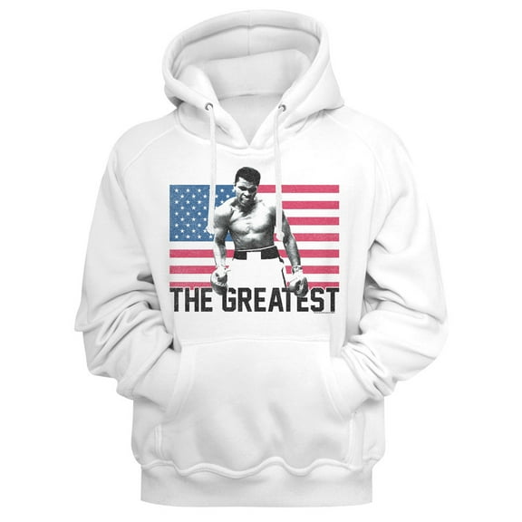 Muhammad Ali The Greatest US Flag White Pullover Hoodie L