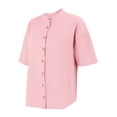 thumbnail image 6 of Zpanxa Womens Button Down Shirt Band Collar Short Sleeve Loose Fit Casual Solid Color Blouses for Summer, 6 of 9