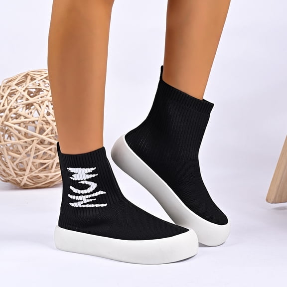 Wowcloth Women's Fashion Casual Winter Knit Elastic Ankle Boots - Slip-On Round Toe with Flat Thick Sole & Pull-On Design for Daily Wear and Outdoor Activities