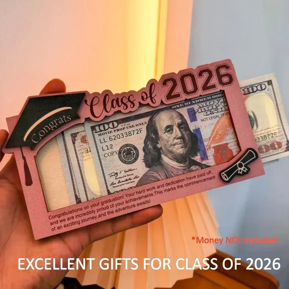 Personalized 2026 Graduation Gift Wooden Money Holder Box Creative Cash Present Display Keepsake for Class of 2026 High School College Senior