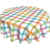 Spring Plaid Easter Tablecloth Round 60 Inch Pink Blue Green Checked Table Cloth Waterproof Washable Polyester Table Cover for Kitchen Dining Table Picnic Easter Party Decorations