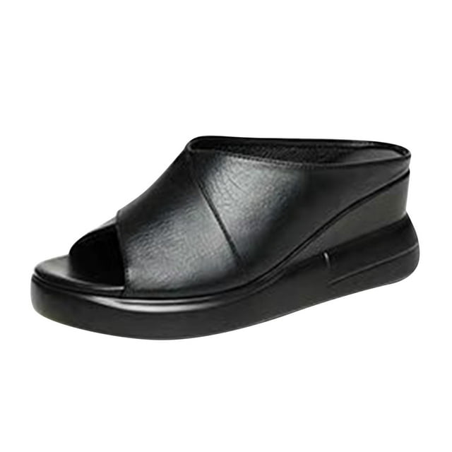 Sandales à Talon Compensé Plateforme d'Été pour Femmes Sandales en Cuir Confortables Bout Ouvert Compensées