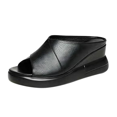 

nsendm Thong Sandals Women Women’s Summer Platform Wedge Heel Sandals Comfortable Leather Sandals Women Size 8 Black 7.5