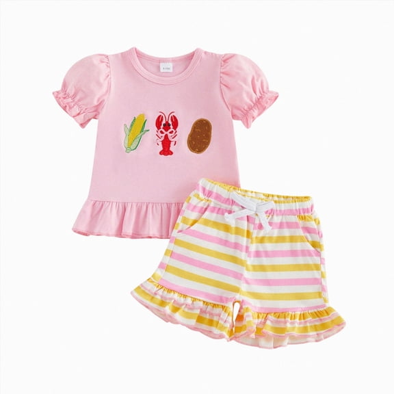 Xyant Toddler Baby Girl Golf Outfit Golf Embroidery Short Sleeve T-Shirt Plaid Shorts Set 2Pcs Infant Summer Clothes (Light Pink,2-3 Years)