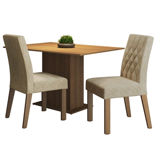 Juego de Comedor Mesa Tapa Madera 2 Sillas Tainá Madesa - Marrón/Imperial Madesa MDJA0200525ZSIM