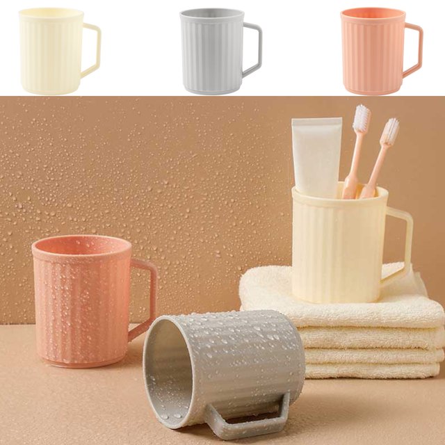 Xihbxyly Vaso para Enjuague Bucal, Color Liso con Rayas Verticales, Gran Capacidad, Plástico Resistente, Mango Ergonómico, Fácil de Limpiar, Artículos Esenciales para El Baño, 300-400 Ml, Gris, Blanc