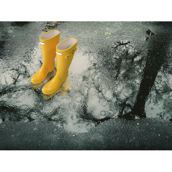 Bottes en Caoutchouc Jaune dans une Flaque de Pluie par Richard Desmarais / Design Pics (17 x 13)