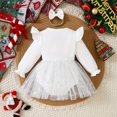 thumbnail image 4 of Pandaie Infant Newborn Baby Girl Romper White Lace Tulled Dress Christmas Fall Winter Outfits Santa Xmas Tree Clothes with Bow Headband Beige,6-12 Months, 4 of 8