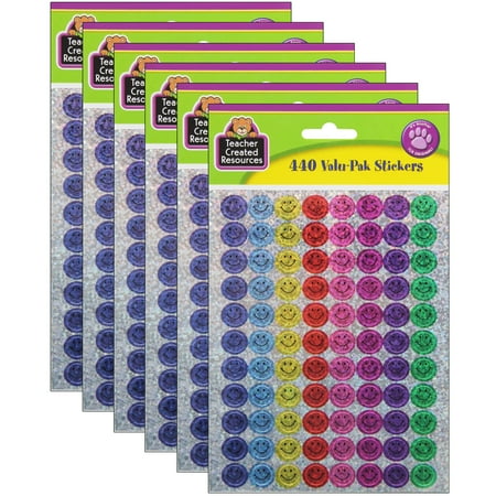 UPC: 0194629092475 | Teacher Created Resources Mini Happy Face Sparkle Stickers Valu-Pak Multi Color 440 Per Pack 6 Packs