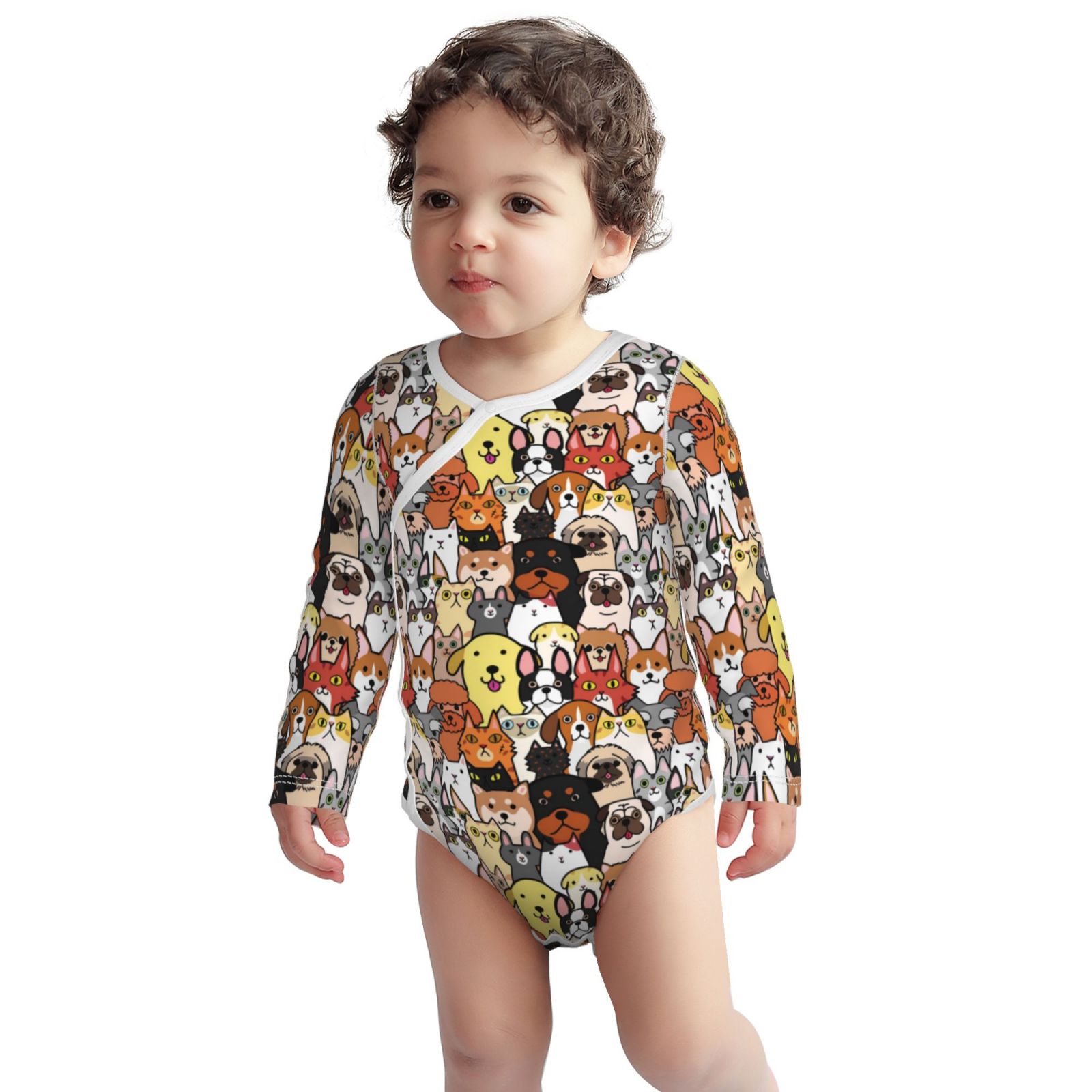 Xecao Cats & Dogs Group Print Baby unisex-baby Cotton Long-sleeve Bodysuits-12 Months