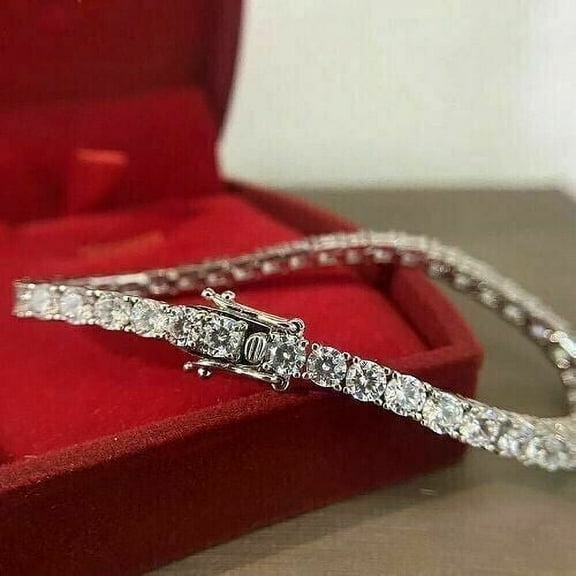 4mm Round Cut Cz Diamond Beautiful Tennis Bracelet in 14k White Gold Over Silver