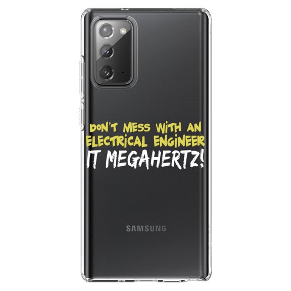 DistinctInk Clear Shockproof Hybrid Case for Galaxy Note 20 ULTRA (6.9" Screen) - TPU Bumper Acrylic Back Tempered Glass Screen Protector - Don't Mess with Electrical Engineer It Megahertz