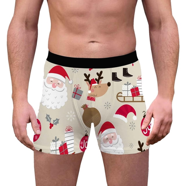Men Y Fit Underwear Small Mens Guys Briefs Shapeless Underwear Short Leg Briefs Men Mens Christmas 3D Printed Breathable And Comfortable Inner Mid Rise With Waist Boyshort Underwea Beige M