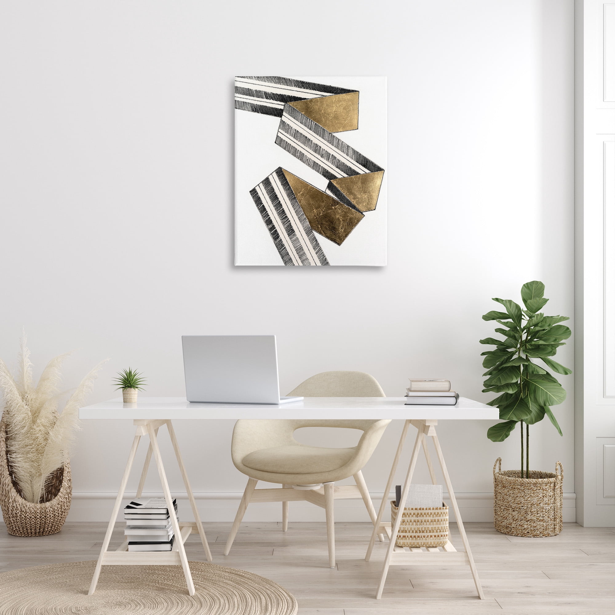 Stupell Industries Alternating Geometric Ribbon Abstract Painting Gallery Wrapped Canvas Art Print Wall Art, 30 x 40
