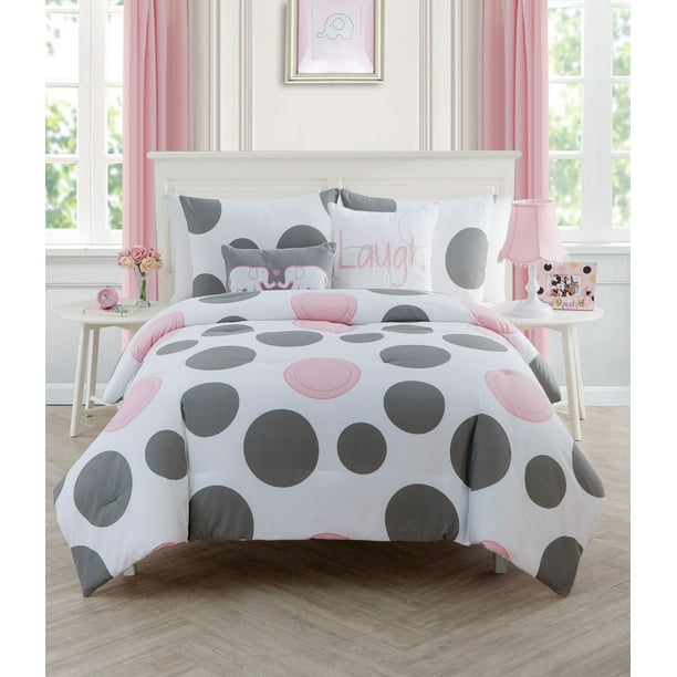 Vcny Home Pink Parade Polka Dot Reversible Kids Bedding Comforter Set Walmart Com Walmart Com
