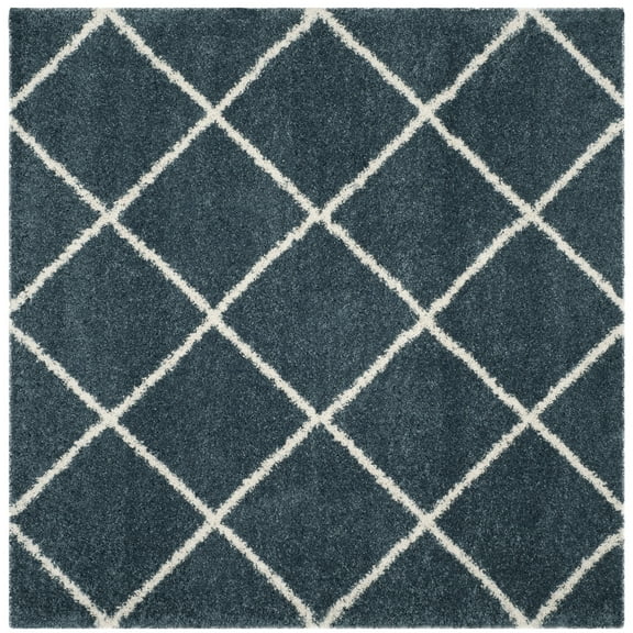 SAFAVIEH Hudson Amias Plush Geometric Shag Area Rug, Slate Blue/Ivory, 3' x 3' Square