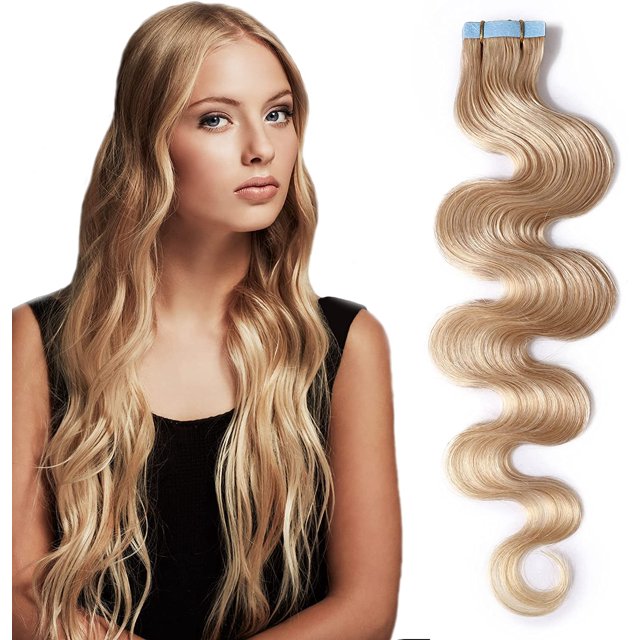 AmPm Hair Extensions for Women Tape In 20pcs 22 Inch 50g /Medium Brown/ Ombre 100% Remy Human Hair Balayage Rooted Hair Invisible Seamless Skin Weft Double Side Tape Hair