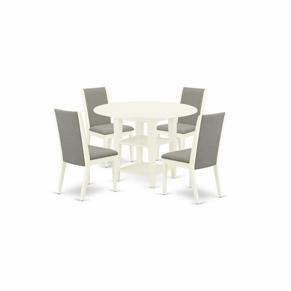East West Furniture Sudbury 5-piece Wood Dining Room Table Set in Linen White