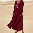 thumbnail image 2 of New Summer Plus Size Maxi Dresses for Womens 2024 Fashion Long Sleeve Print Cotton Linen Round Neck Pocket Dress, 2 of 5