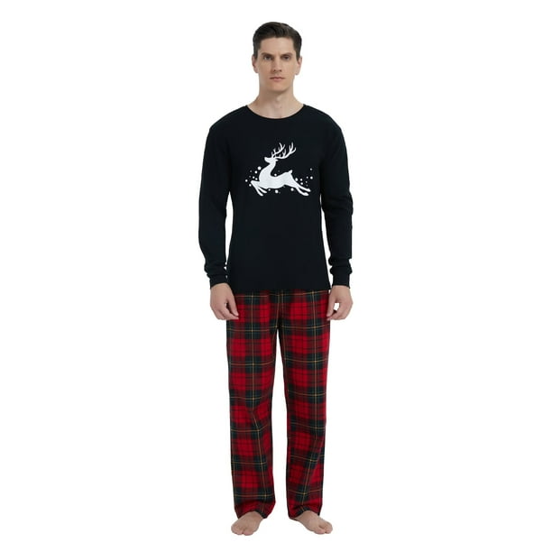 Apparonia Pijamas de Algodón a Juego para Parejas, Top de Manga Larga y Pantalones Largos, Conjuntos de Pijamas, Cuadros Ardientes M