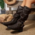 thumbnail image 2 of Sentmoon Bottes pour Femmes Bottes Femmes Bottes pour Femmes à la Mode Décontractées d'Hiver Couleur Unie à Boucle à Sangle Talon Bout Rond Talon Bas Bottes Jusqu'au Genou, 2 of 10