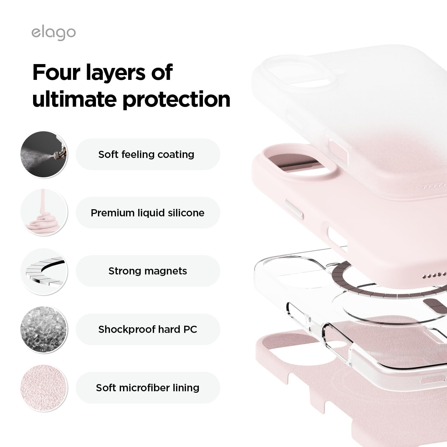 elago Magnetic Silicone Case Compatible with iPhone 16 Plus Case 6.7 Inch Compatible with All MagSafe Accessories - Built-in Magnets, Soft Grip Silicone, Shockproof [Lovely Pink]