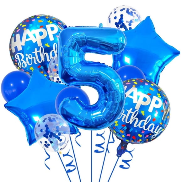 Decoración con globos para fiesta de quinto cumpleaños de HAUCIAJEIN, azul