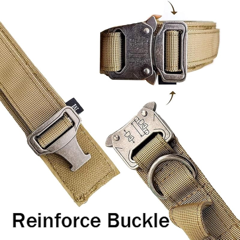 Tactical Dog Collar Adjustable Military Nylon Dog Collar with Control Handle and Heavy Duty Metal Buckle for Medium and Large Dogs (Brown,L)