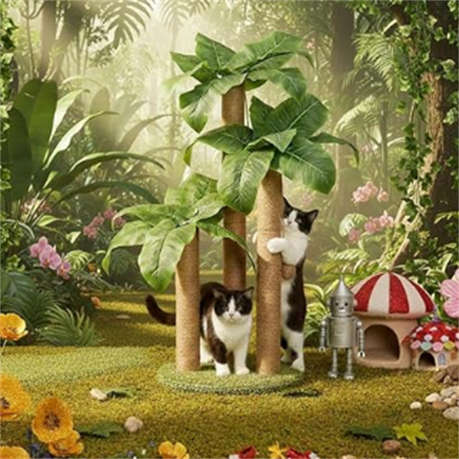 31.5Inch Cat Scratching Post,Cat Scratcher Tree with 3 Scratching Poles & 2 Interactive Dangling Balls,Cats Scratching Posts for Indoor Kitten & Adult Cats