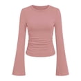 thumbnail image 6 of Aezemi Womens Flare Long Sleeve Shirts Fashion Ribbed Round Neck Slim Fit Casual Daily Tops Spring Fall Outerwear Trendy Casual Comfy All Match Tees XL, 6 of 7