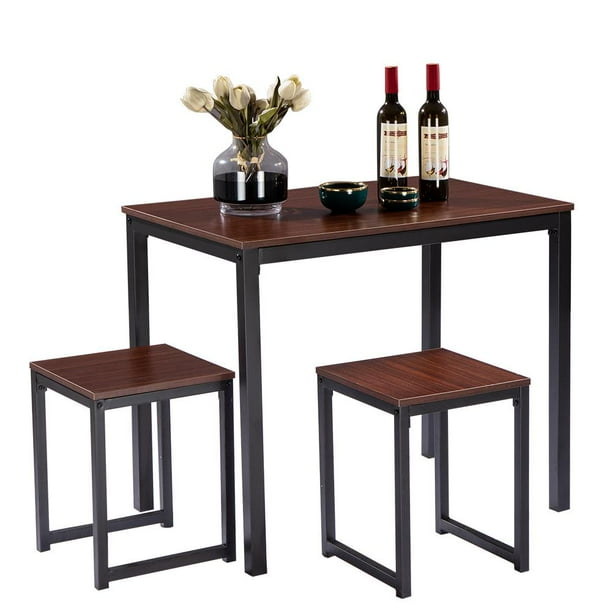 Ktaxon Modern Wood 3 Piece Dining Set Studio Collection Soho Table With Two Stools Home Kitchen Breakfast Walnut Color Com Kitchen Breakfast Table Walnut Color, Studio Collection 3 Piece Furniture Set