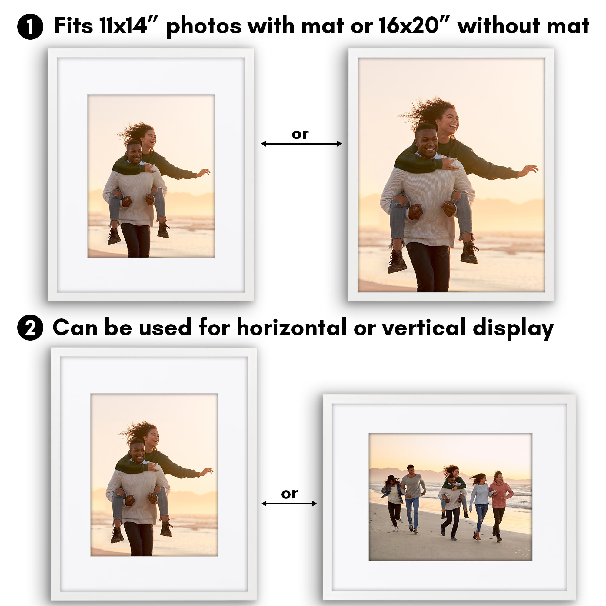 Americanflat 16x20 Picture Frame with Polished Plexiglass with 11x14 Mat Display Photo Soho Collection - White