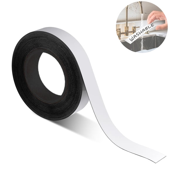 Topboutique Dry Erase Magnet Tape Roll Reusable Magnetic Label Strips Blank Sticky Labels Writable & Cutable for Refrigerator, Whiteboards, Locker (White, 1" Width)