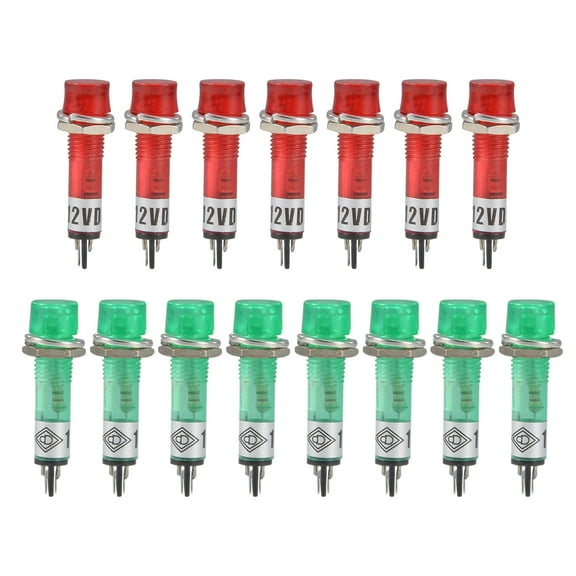 Signal Indicator Light DC 12V Neon Bulbs XD7-1 Red Green 7mm Panel Mount 15Pcs