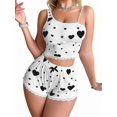 thumbnail image 3 of Women Pajamas Heart Print PJ Set Crop Tops and Shorts Set 2 Piece Lounge Sets, 3 of 7