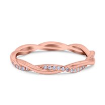 Rose Tone, Simulated Cubic Zirconia Size-8 Full Eternity Crisscross Band Wedding Ring 925 Sterling Silver
