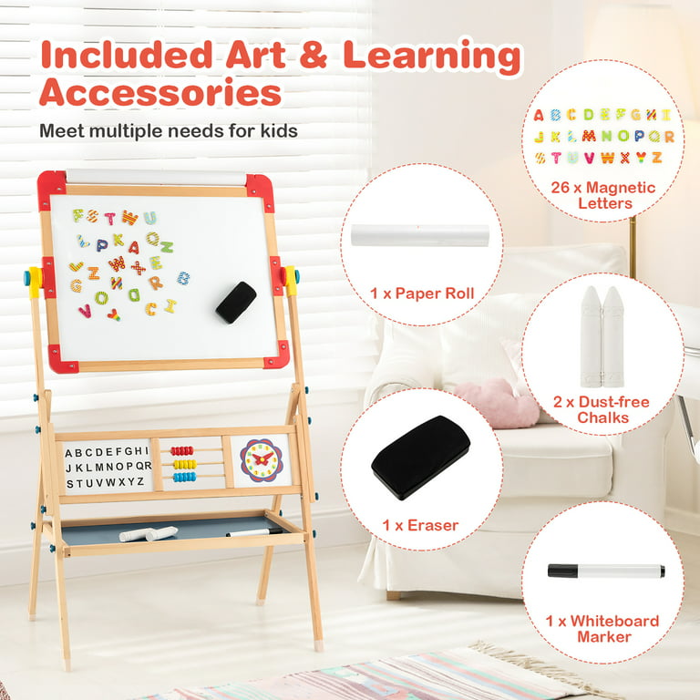  Kids Art Easel with Paper Roll Protable Double-Sided
