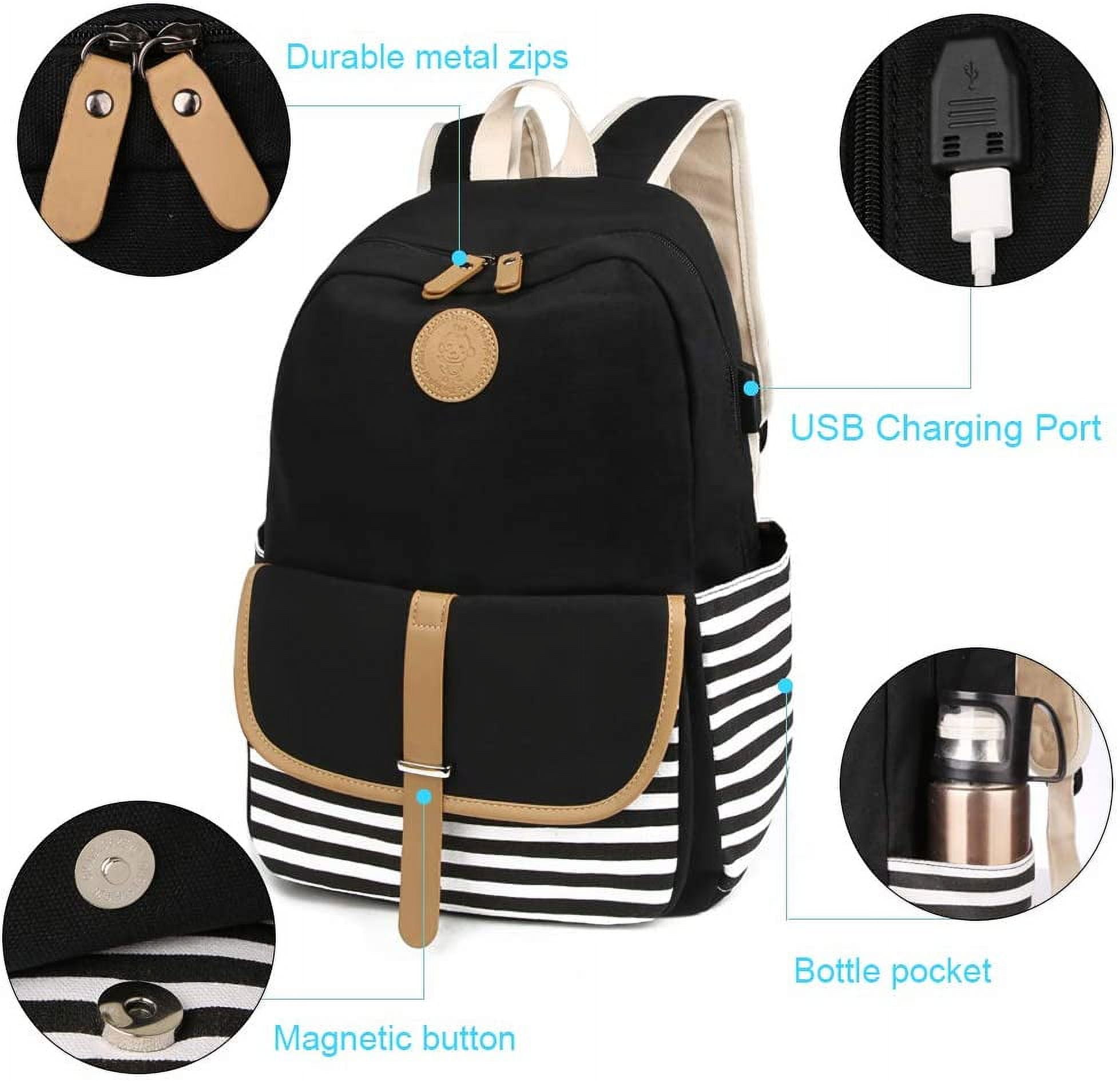 SCIONE Adult s Canvas Stripe Backpack Set with USB Rain Cover Insulated Lunch Bag 3 in 1 Walmart