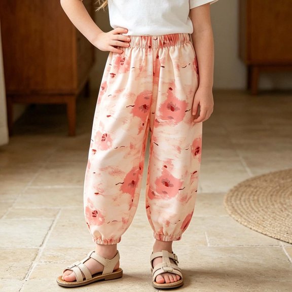 Mifsaly Toddler Girls Girls Harem Pants Kids Floral Print Elastic Waist Lightweight Lounge Boho Long Pants
