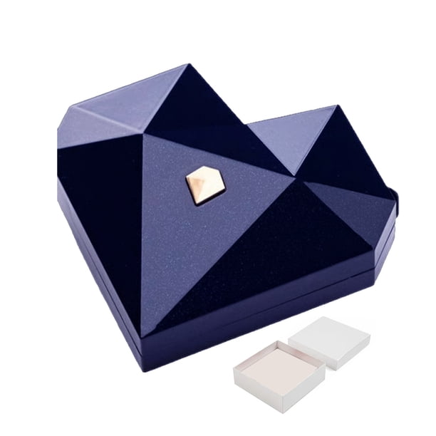 Caja para anillos con forma de corazón poliédrico, romántica, con forro de terciopelo, geométrica, para bodas, compromisos y propuestas.