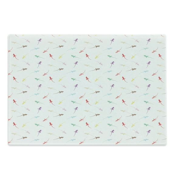 Salamander Cutting Board, Minimal Pattern of Crawling Wildlife Creature Silhouettes on a Plain Background, Decorative Tempered Glass Cutting and Serving Board, in 3 Sizes, by Ambesonne