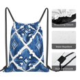 thumbnail image 5 of Leisure Draw String Mouth Backpack 16 X 14 Woven Band Durable Not Easy To Fall Off In Travel Portable Draw String Design Indigo Moroccan Trellis Hand-Drawn Sketch_2, 5 of 8